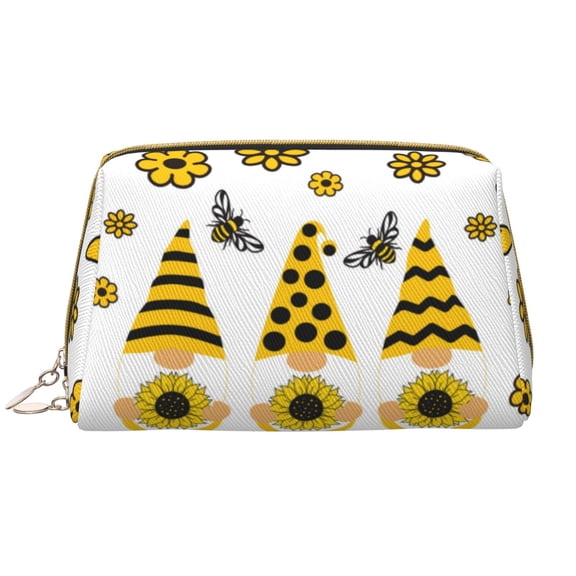 Picia Sunflower Gnome Print Leather Makeup Bag Make Up Bag Travel Toiletry Bag for Her Girlfriend Teacher Teen Girl Gifts