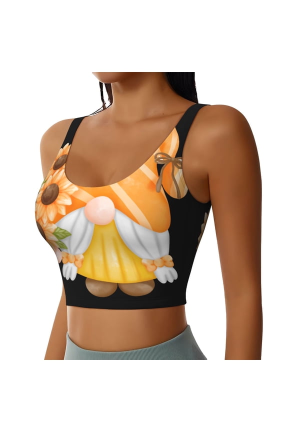 Sunflower Gnomes 2 Sports Bra for Women,Padded Strappy Sports Bras Medium Support Yoga Bra with Removable Cups,Running Yoga Bra-Medium