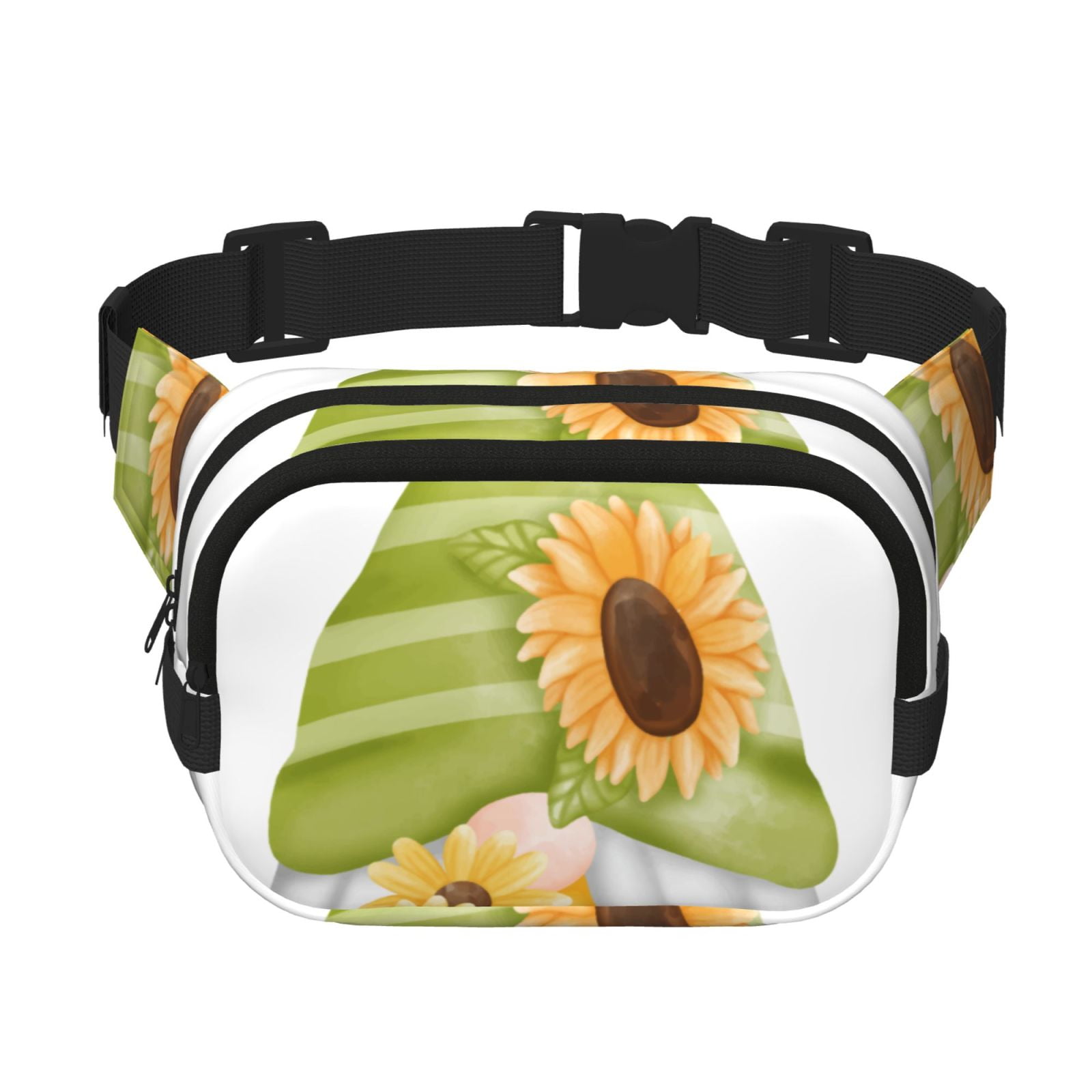 Picia Sunflower Gnomes Print Square Double-Layer Waist Bag Mini Adjustable Waist Belt Bag Exercise Running Travel Hiking