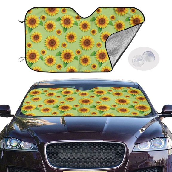 Picia Sunflower Leaves Curved Windshield Sunshade Accordion Folding Style Auto Shade for Car Truck SUV Van Blocks UV Ray Sun Visor Protector -Small