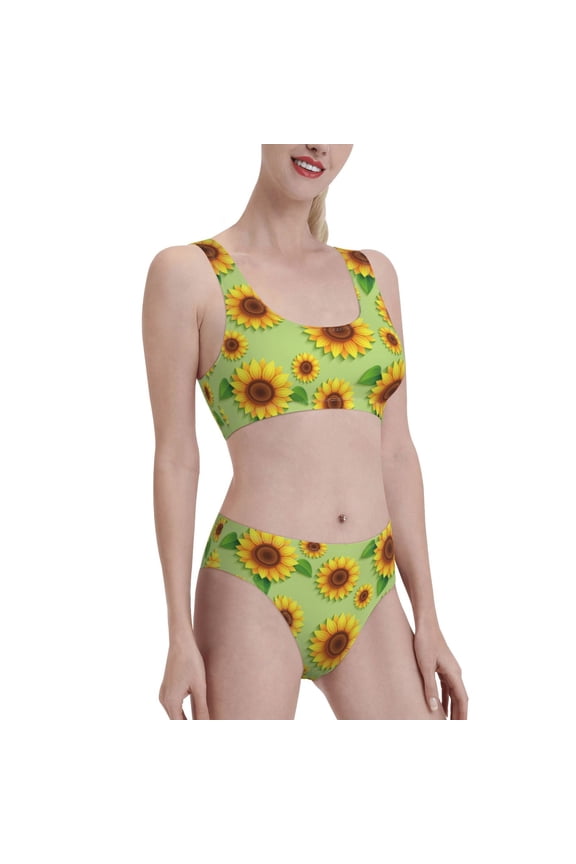 Sunflower Leaves Women's High Waisted Bikini Scoop Neck Swimsuit Two Pieces Bathing Suit-XX-Large
