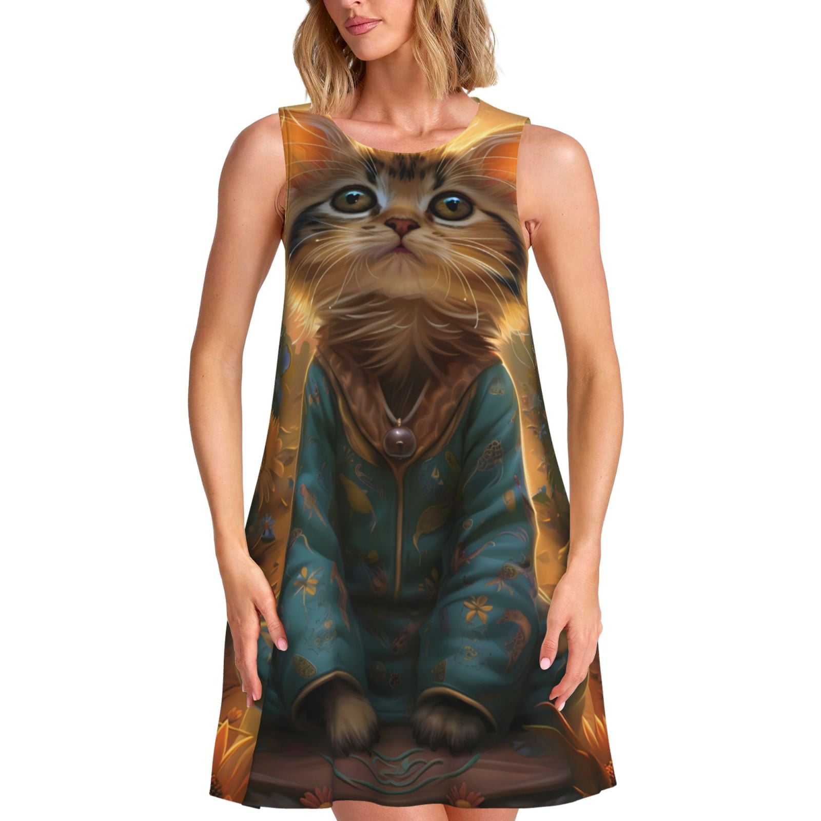 Sunflower Pleated Printed Summer Mini Dress