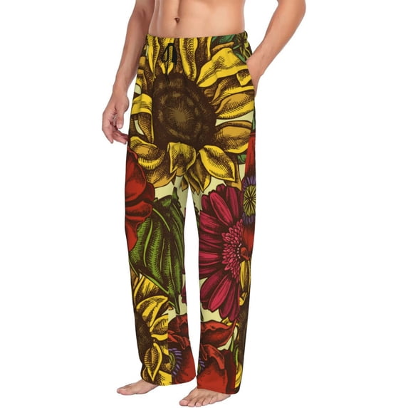 Picia Sunflower Mens Soft Woven Cotton Elastic Waistband Sleep Pajama Pant Lounge Sleep Pant With Pockets And Drawstring-X-Large