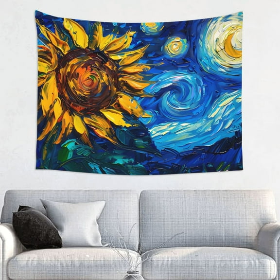 Picia Sunflower Starry Night Vibes Pattern Tapestry-Tapestries for Bedroom Living Room Dorm(29x37")