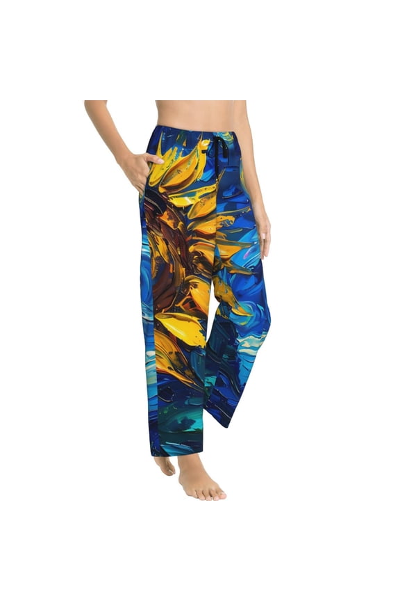 Sunflower Starry Night Vibes Womens Soft Woven Cotton Elastic Waistband Sleep Pajama Pant Lounge Sleep Pant With Pockets And Drawstring-Medium