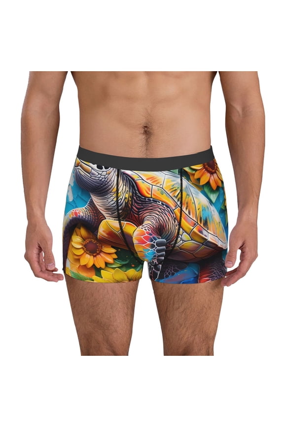 Sunflower Turtle Pattern Men’s Boxer Briefs – Soft & Breathable Underwear, Stretchy & Comfortable Fit, Supportive Pouch Design, Moisture-Wicking-Large