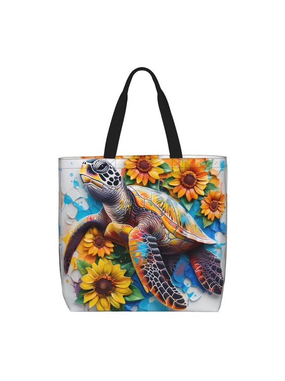 Sunflower Turtle for Tote Bag for Women with Zipper, Gym Tote with Compartments, Laptop Work Tote Nurse Dance Yoga Bag for Sport, Travel