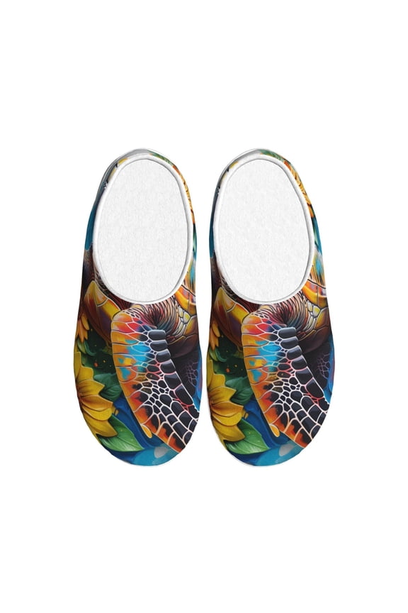 Sunflower Turtle for Women's Lamb-hug Comfy Fleece House Slippers Memory Foam, Slip-on House Shoes Indoor Outdoor-35/36