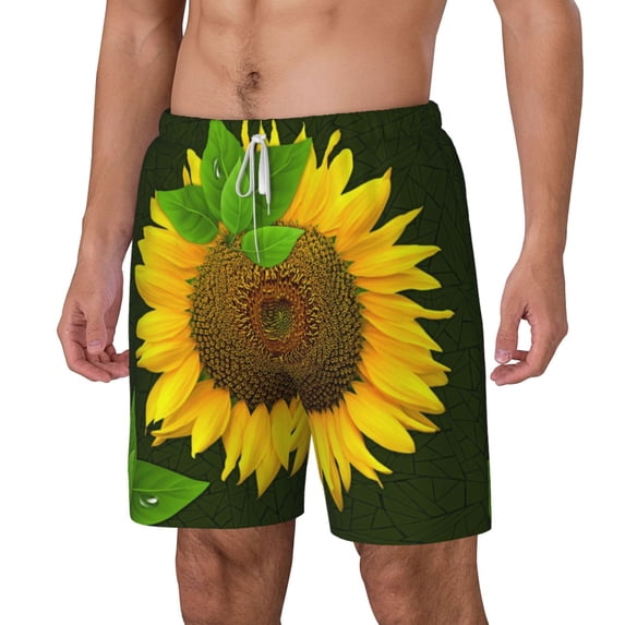Picia Sunflower3 pattern Mens Swim Trunks with Compression Liner Stretch Beach Shorts Quick Dry with Zipper Pockets No-Chafing Board Shorts-Large