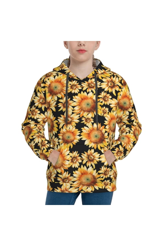 Sunflowers 1 Pattern Youth Hoodie - Warm Pullover Sweatshirt with Kangaroo Pocket, Ideal for Boys and Girls-Medium