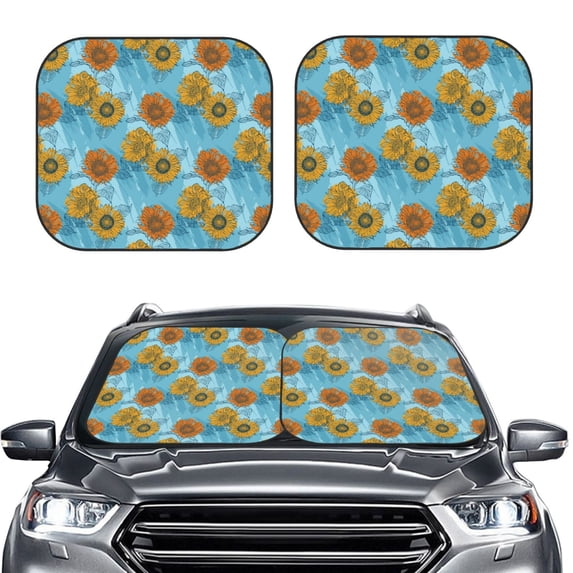 Picia Sunflowers 2 Piece Car Windshield Sun Shade Foldable | Foldable Sun Shield for Front Window Blocks UV Rays and Keeps Your Vehicle Cool-Large