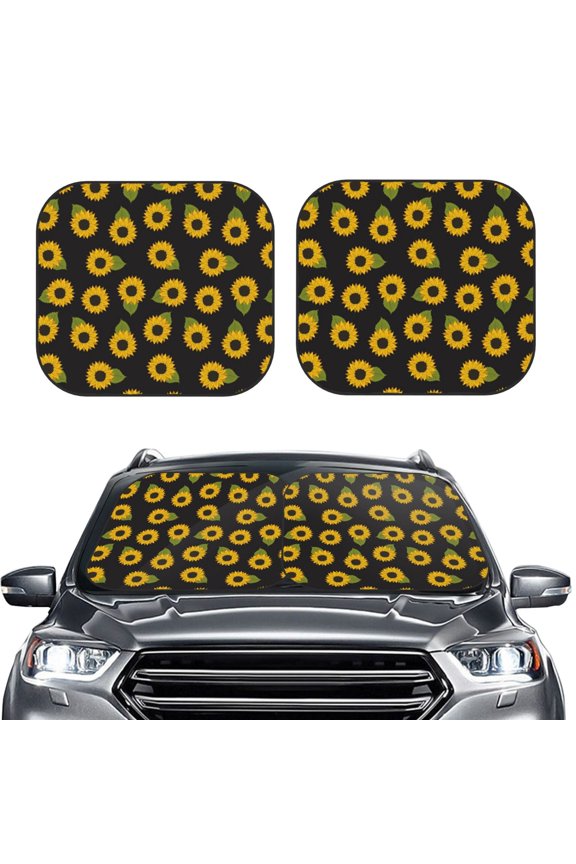 Sunflowers 2 Piece Car Windshield Sun Shade Foldable | Foldable Sun Shield for Front Window Blocks UV Rays and Keeps Your Vehicle Cool-Medium