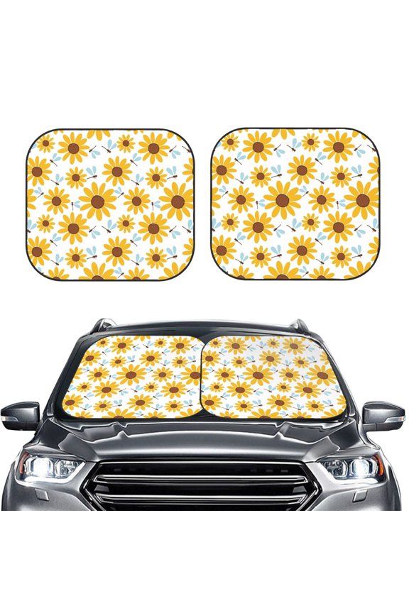 Sunflowers 2 Piece Car Windshield Sun Shade Foldable | Foldable Sun Shield for Front Window Blocks UV Rays and Keeps Your Vehicle Cool-Medium