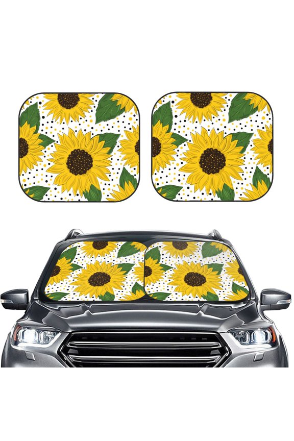 Sunflowers 2 Piece Car Windshield Sun Shade Foldable | Foldable Sun Shield for Front Window Blocks UV Rays and Keeps Your Vehicle Cool-Small