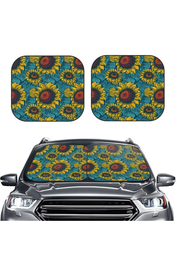 Sunflowers 2 Piece Car Windshield Sun Shade Foldable | Foldable Sun Shield for Front Window Blocks UV Rays and Keeps Your Vehicle Cool-Small