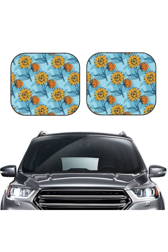 Sunflowers 2 Piece Car Windshield Sun Shade Foldable | Foldable Sun Shield for Front Window Blocks UV Rays and Keeps Your Vehicle Cool-