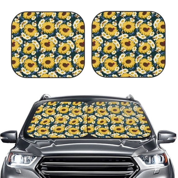 Picia Sunflowers 2 Piece Car Windshield Sun Shade Foldable | Foldable Sun Shield for Front Window Blocks UV Rays and Keeps Your Vehicle Cool-