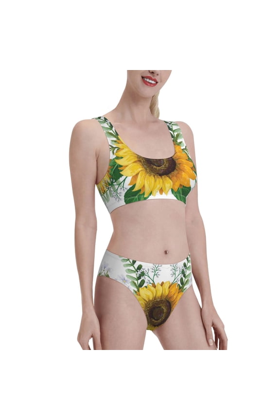 Sunflowers (2) Women's High Waisted Bikini Scoop Neck Swimsuit Two Pieces Bathing Suit-Medium