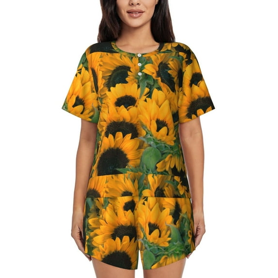 Picia Sunflowers 7 Pajamas Sets for Women Soft Short-Sleeved Pjs with Lounge Shorts Two Piece Sleepwear-X-Large