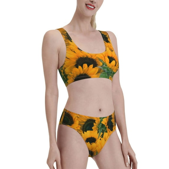 Picia Sunflowers 7 Women's High Waisted Bikini Scoop Neck Swimsuit Two Pieces Bathing Suit-X-Large