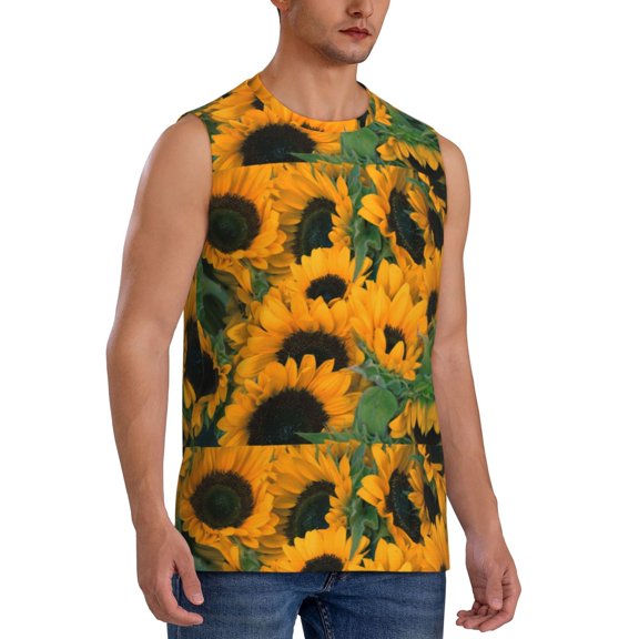 Picia Sunflowers 7 mens Cotton Tank Undershirts , Moisture-wicking Ribbed Tanks, Lightweight Cotton Tank Undershirts-Medium