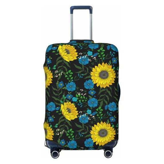 Picia Sunflowers And Blue Flower Luggage Protector Cover Thicken Suitcase Protector Cover Fit 18-32 Inch Luggage-X-Large