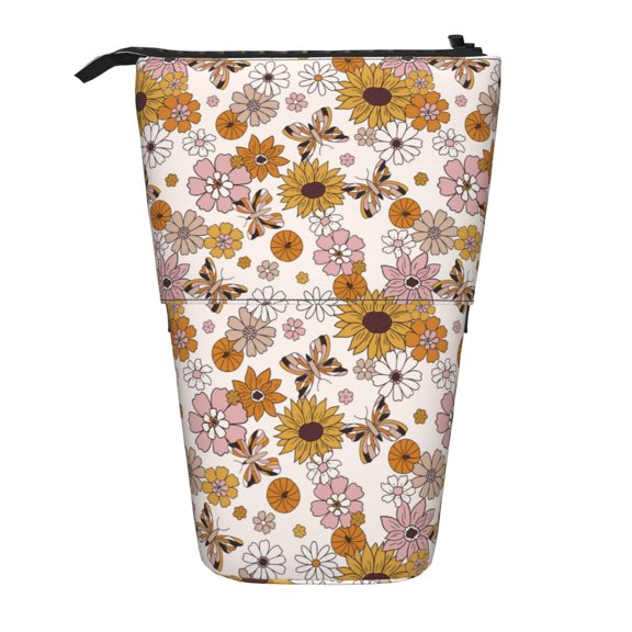 Picia Sunflowers And Butterflies Print Telescopic Pencil Case, Telescopic Pen Holder Telescopic Pencil Pouch Bag Stationery Pencil Case Box Storage Organizer Makeup Bag