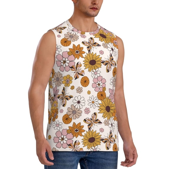 Picia Sunflowers And Butterflies mens Cotton Tank Undershirts , Moisture-wicking Ribbed Tanks, Lightweight Cotton Tank Undershirts-