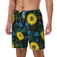 thumbnail image 1 of Picia Sunflowers And Blue Flower pattern Mens Swim Trunks with Compression Liner Stretch Beach Shorts Quick Dry with Zipper Pockets No-Chafing Board Shorts-Large, 1 of 9