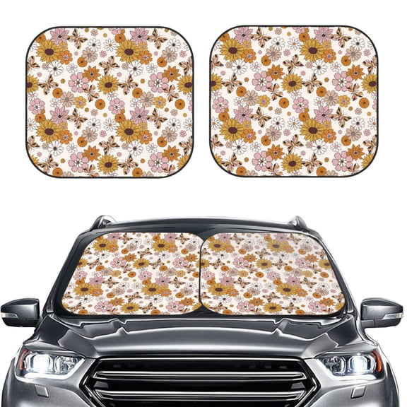 Picia Sunflowers And Butterflies 2 Piece Car Windshield Sun Shade Foldable | Foldable Sun Shield for Front Window Blocks UV Rays and Keeps Your Vehicle Cool-