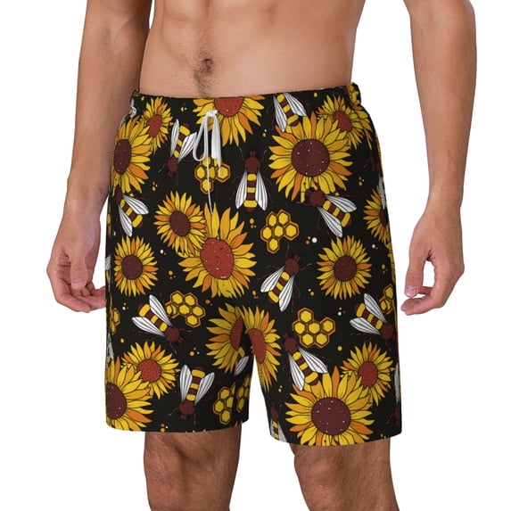 Picia Sunflowers And Bww pattern Mens Swim Trunks with Compression Liner Stretch Beach Shorts Quick Dry with Zipper Pockets No-Chafing Board Shorts-3X-Large