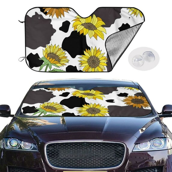 Picia Sunflowers Country Curved Windshield Sunshade Accordion Folding Style Auto Shade for Car Truck SUV Van Blocks UV Ray Sun Visor Protector -Medium