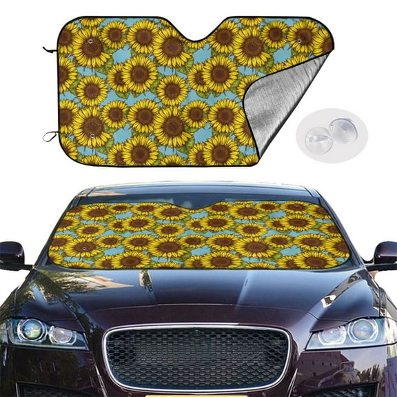Picia Sunflowers Curved Windshield Sunshade Accordion Folding Style Auto Shade for Car Truck SUV Van Blocks UV Ray Sun Visor Protector -Small