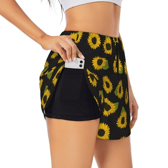 Picia Sunflowers Pattern Women's 2 in 1 Athletic Running Shorts High Waisted Workout Casual Gym Sweat Shorts with Comfy Liner Zipper Pockets-XX-Large