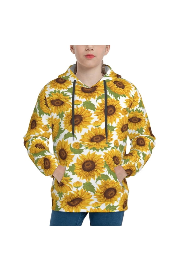 Sunflowers Pattern Youth Hoodie - Warm Pullover Sweatshirt with Kangaroo Pocket, Ideal for Boys and Girls-Medium