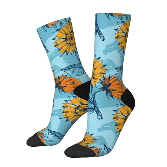 Picia Sunflowers Print Athletic Socks for Men & Women – Cushioned Moisture-Wicking Crew Socks for Sports, Running, and Training, Soft & Breathable Size 5-11