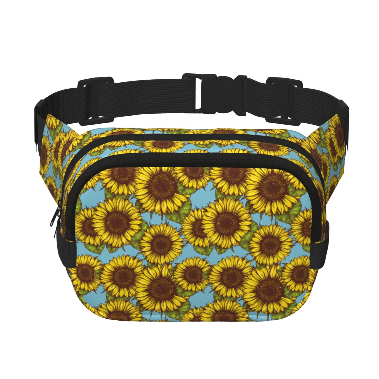 Picia Sunflowers Print Square Double-Layer Waist Bag Mini Adjustable Waist Belt Bag Exercise Running Travel Hiking