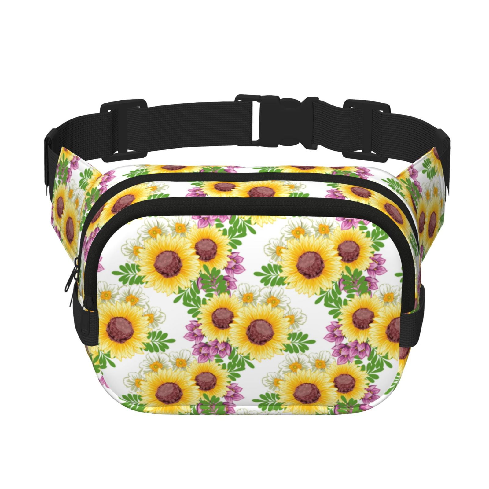 Picia Sunflowers Print Square Double-Layer Waist Bag Mini Adjustable Waist Belt Bag Exercise Running Travel Hiking