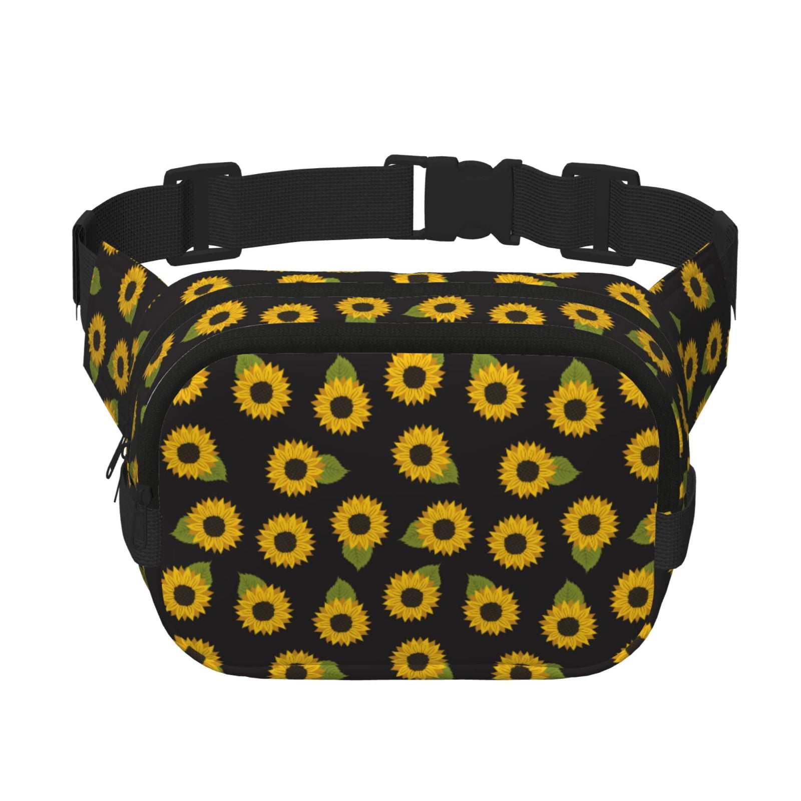 Picia Sunflowers Print Square Double-Layer Waist Bag Mini Adjustable Waist Belt Bag Exercise Running Travel Hiking