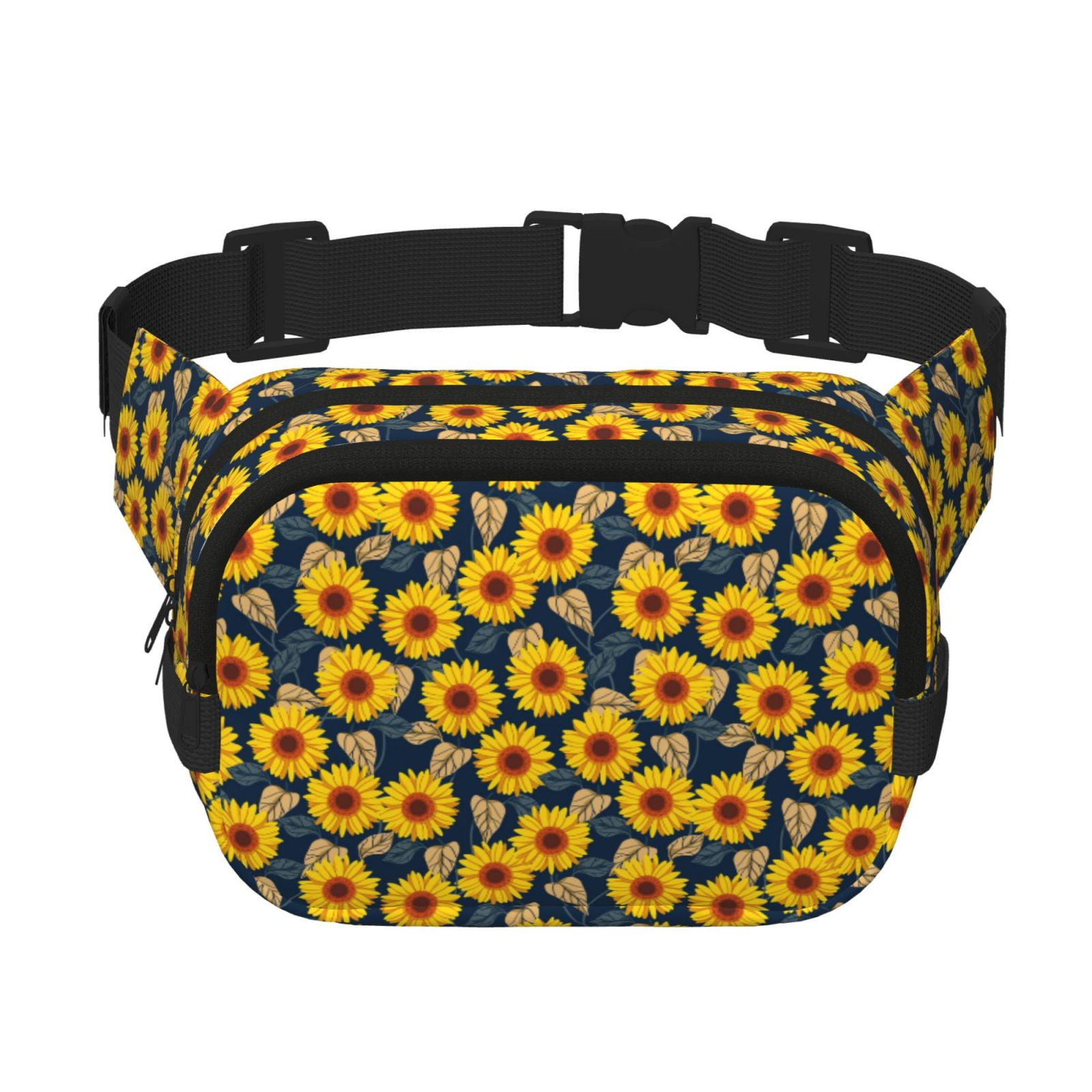 Picia Sunflowers Print Square Double-Layer Waist Bag Mini Adjustable Waist Belt Bag Exercise Running Travel Hiking