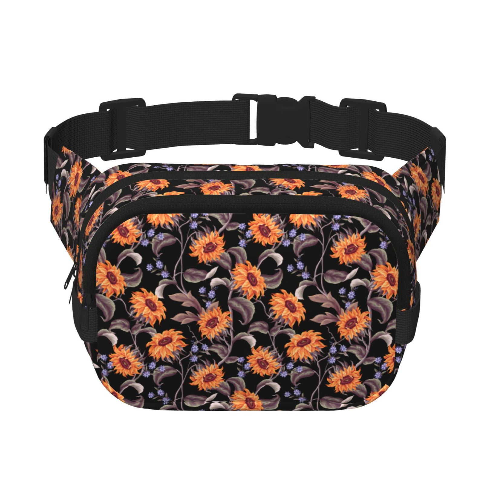 Picia Sunflowers Print Square Double-Layer Waist Bag Mini Adjustable Waist Belt Bag Exercise Running Travel Hiking