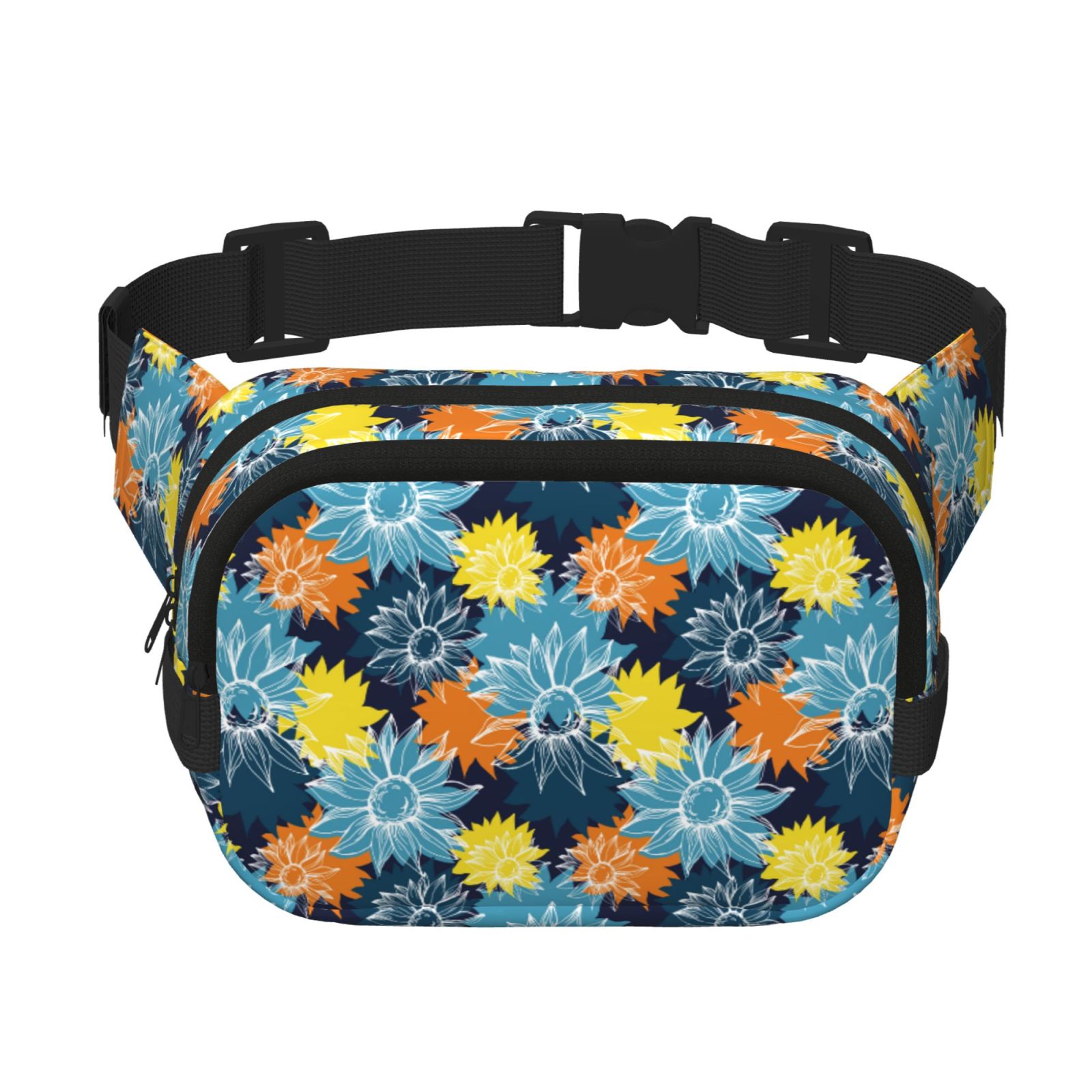 Picia Sunflowers Print Square Double-Layer Waist Bag Mini Adjustable Waist Belt Bag Exercise Running Travel Hiking