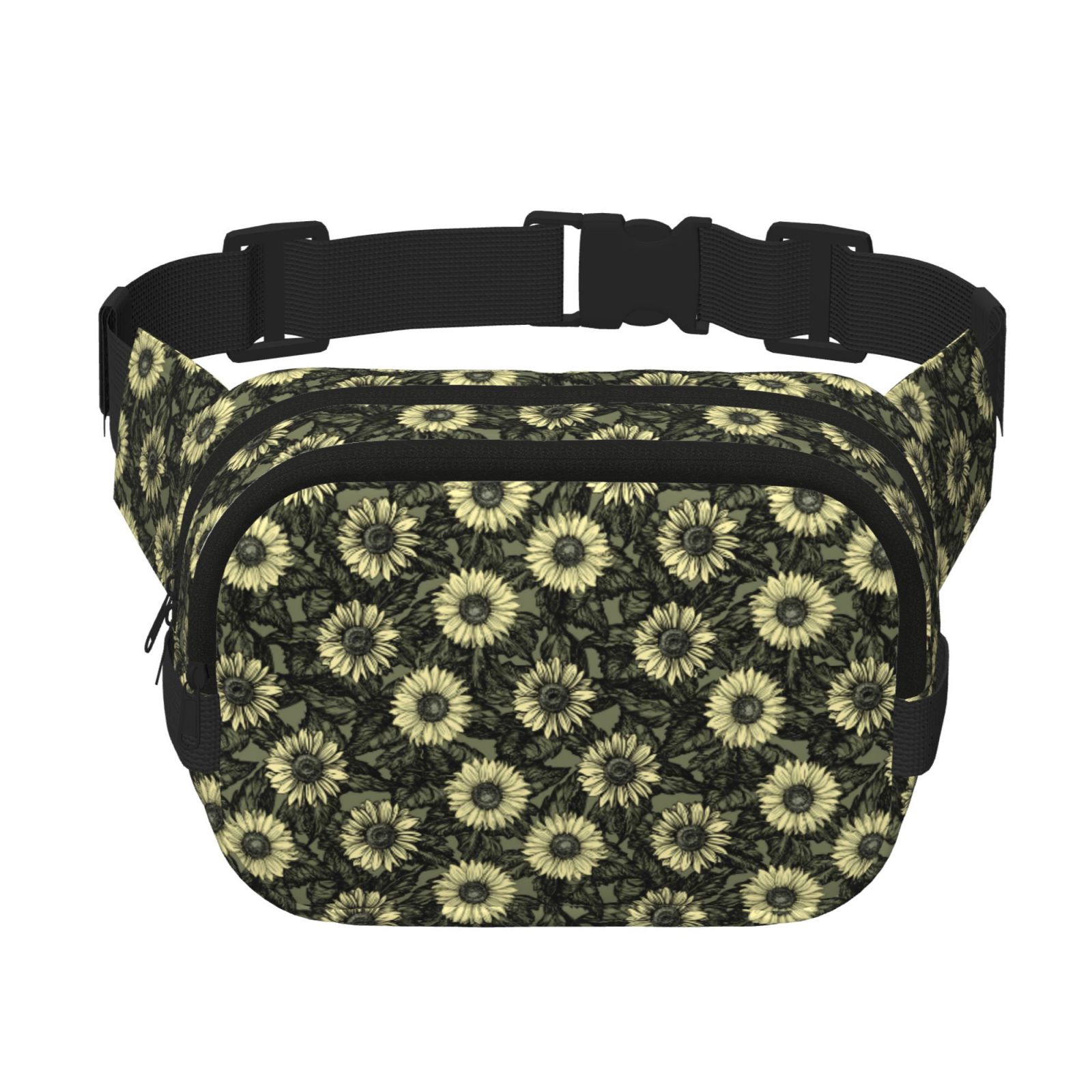 Picia Sunflowers Print Square Double-Layer Waist Bag Mini Adjustable Waist Belt Bag Exercise Running Travel Hiking