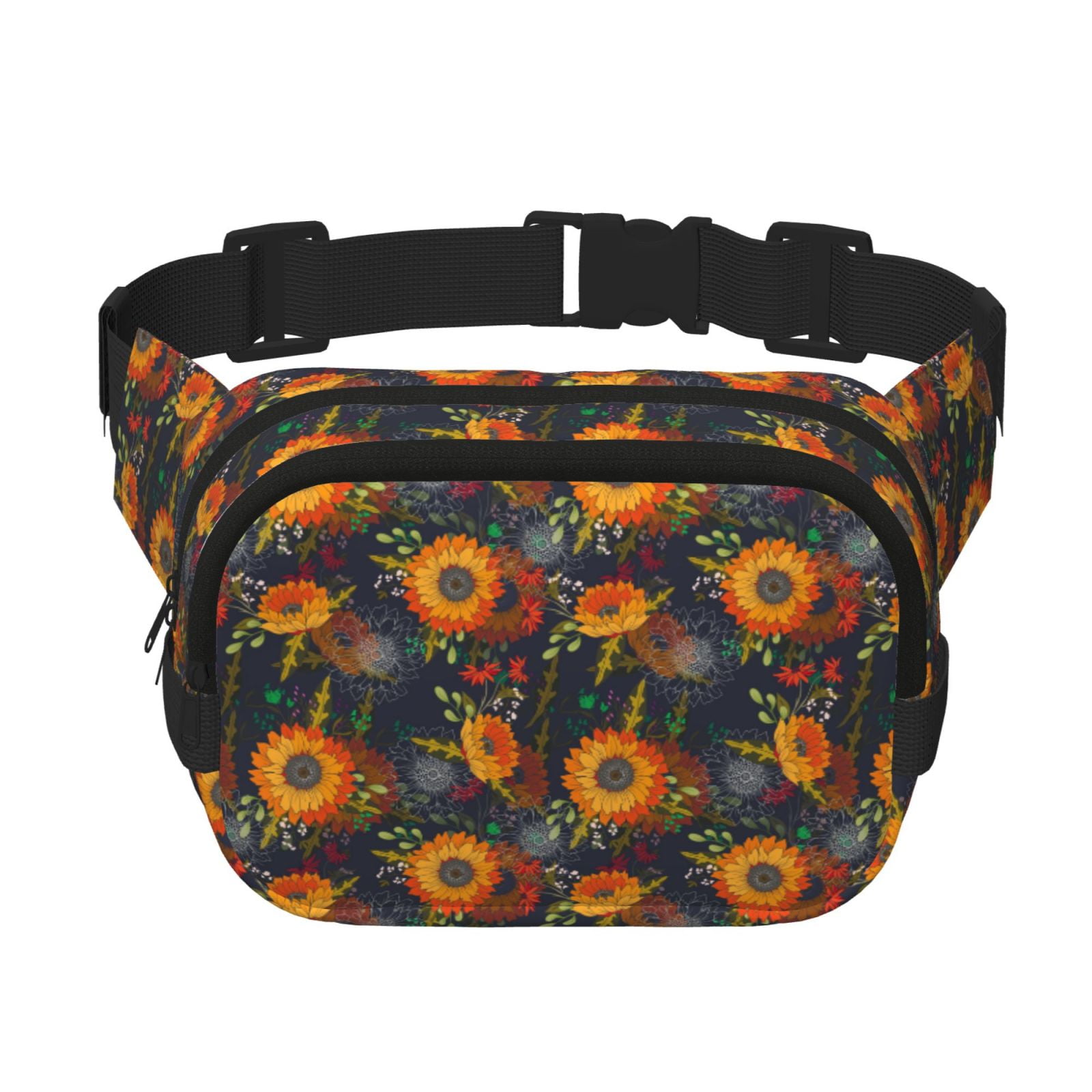 Picia Sunflowers Print Square Double-Layer Waist Bag Mini Adjustable Waist Belt Bag Exercise Running Travel Hiking