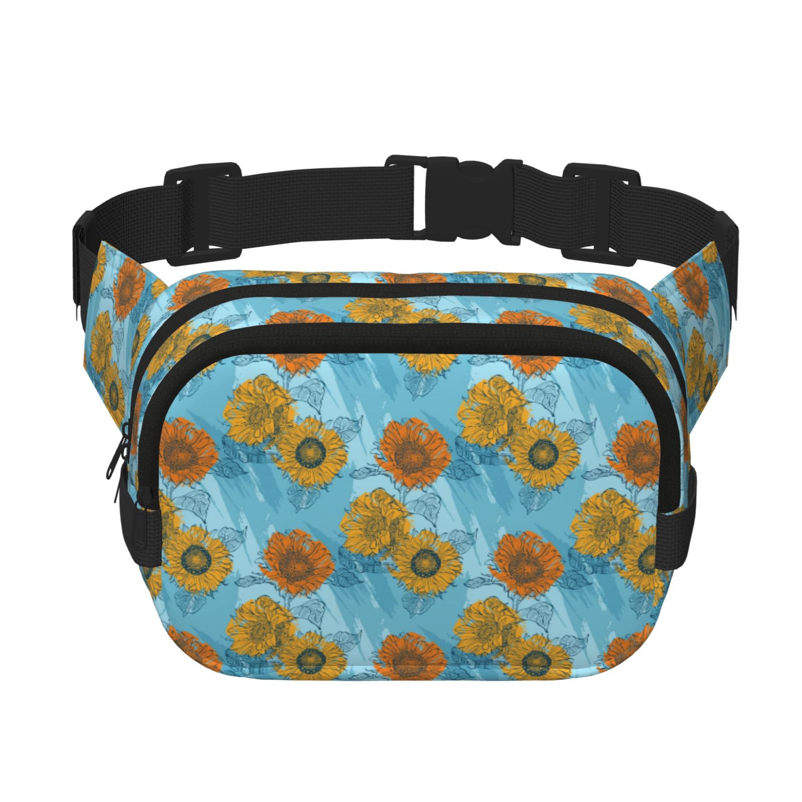 Picia Sunflowers Print Square Double-Layer Waist Bag Mini Adjustable Waist Belt Bag Exercise Running Travel Hiking