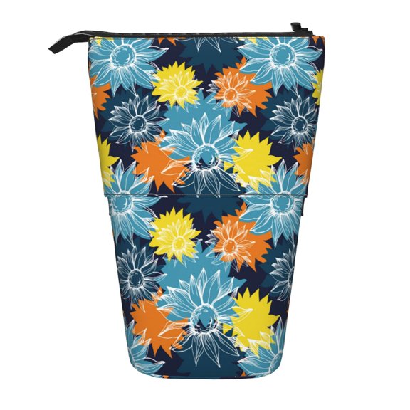 Picia Sunflowers Print Telescopic Pencil Case, Telescopic Pen Holder Telescopic Pencil Pouch Bag Stationery Pencil Case Box Storage Organizer Makeup Bag