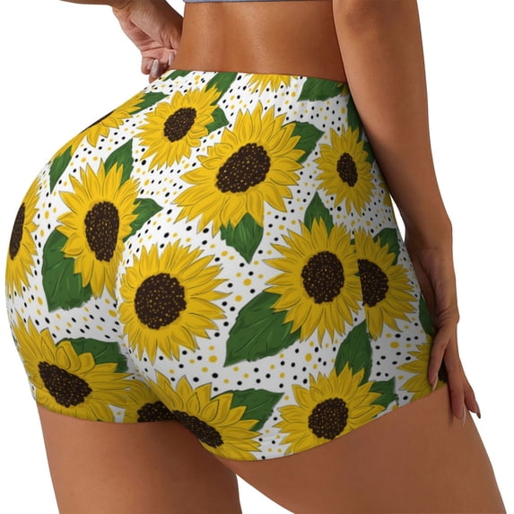Picia Sunflowers Printed Workout Shorts for Women Seamless Scrunch Butt Lifting High Waisted Yoga Gym Booty Running Moisture-wicking Short Pants-X-Large