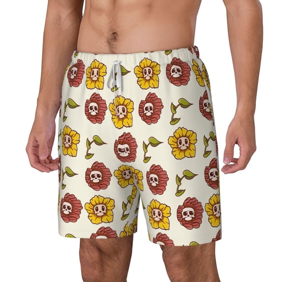 Picia Sunflowers And Skull pattern Mens Swim Trunks with Compression Liner Stretch Beach Shorts Quick Dry with Zipper Pockets No-Chafing Board Shorts-Medium