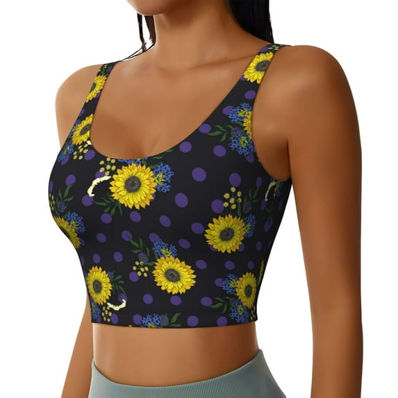 Picia Sunflowers Sports Bra for Women,Padded Strappy Sports Bras Medium Support Yoga Bra with Removable Cups,Running Yoga Bra-XX-Large