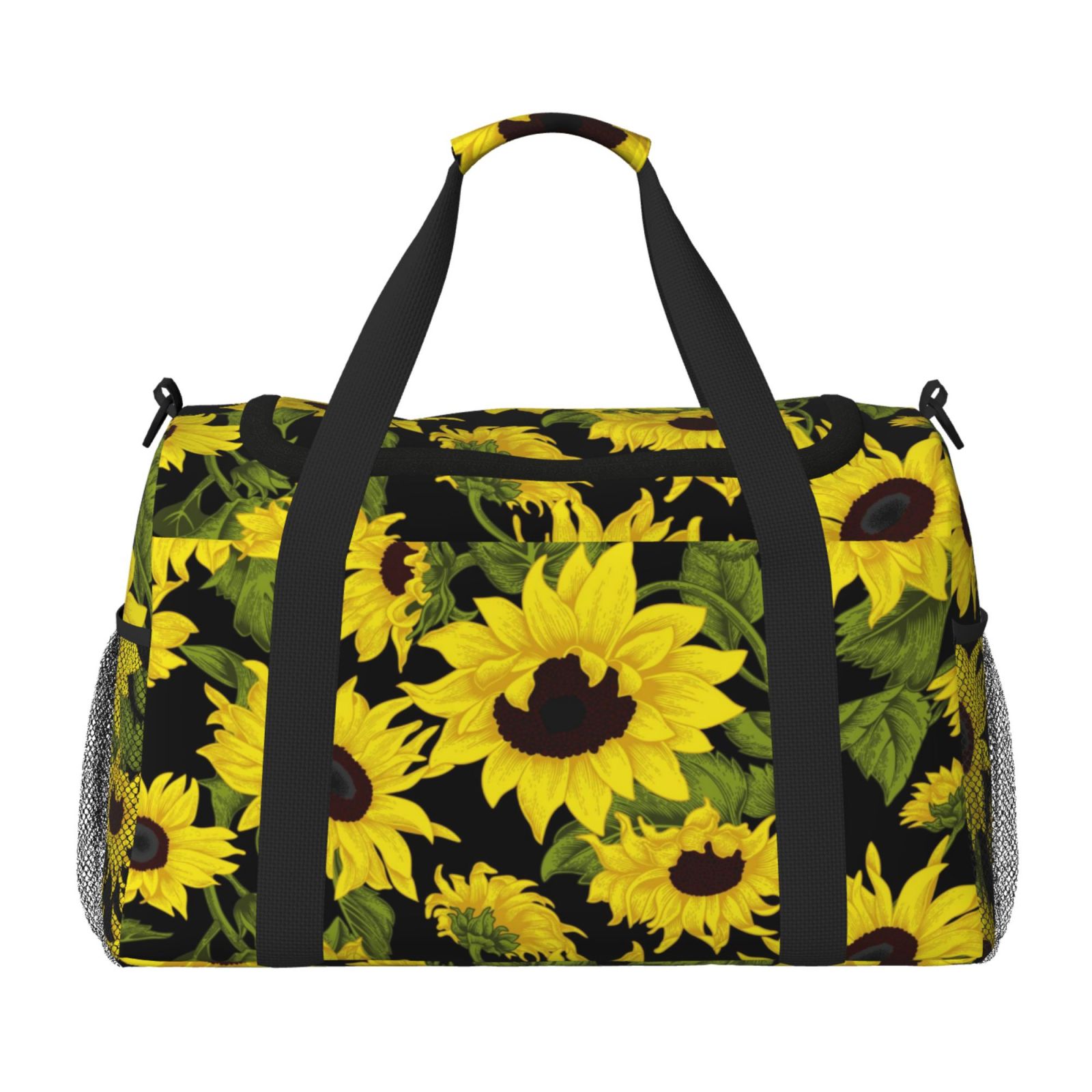 Picia Sunflowers In Vintage Print Travel Duffle Bag,Weekender Bags for Women with Shoe Compartment, Gym Duffel Bag with Wet Pocket, Hospital Bags for Labor and Delivery